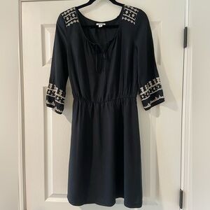 Old Navy Black Lined Dress 3/4 Sleeves with Embroidery. Size Medium